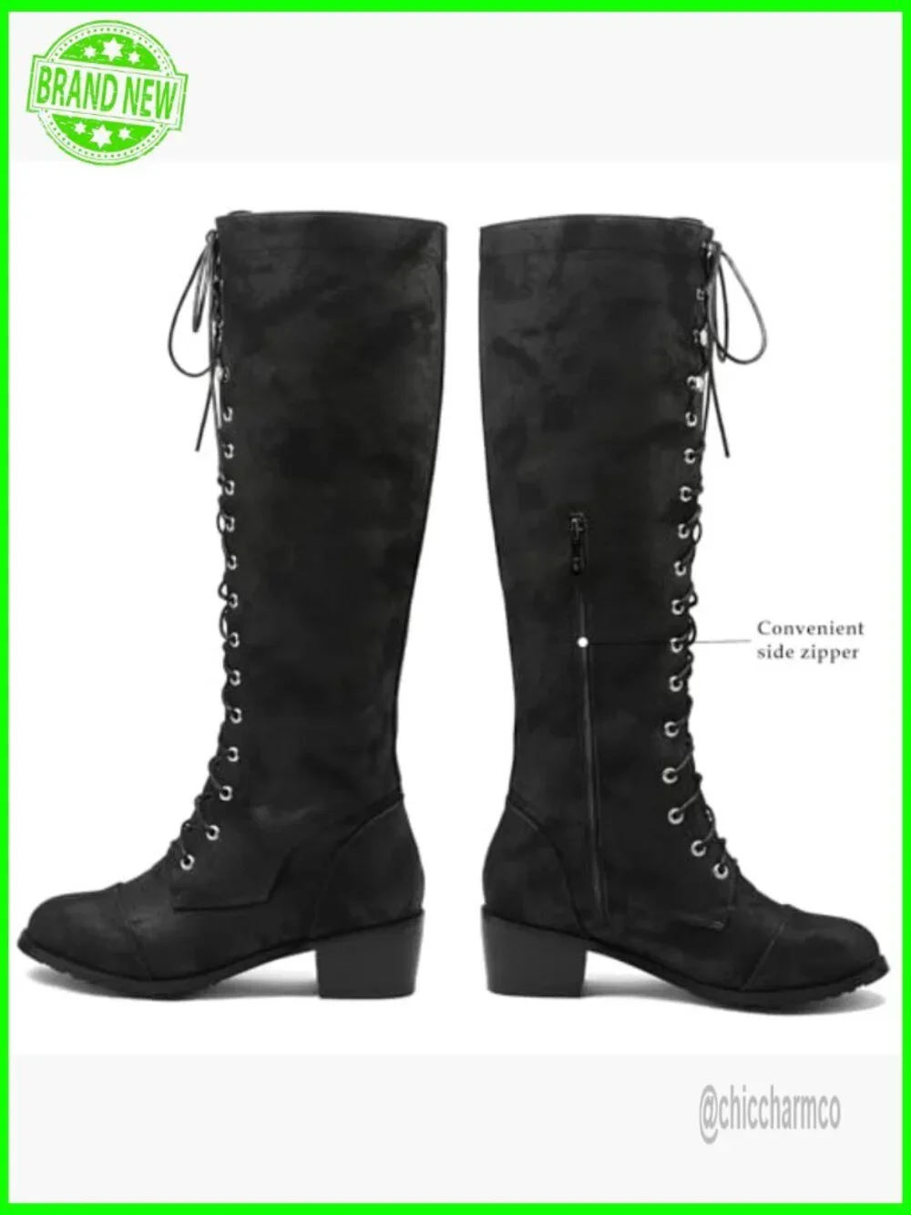 Chunky Heel Over the Knee Lace Up Combat Boots with Side Zipper